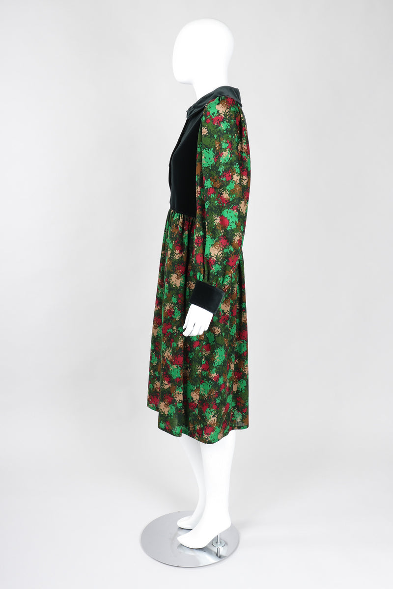 Recess Los Angeles Vintage YSL Yves Saint Laurent Russian Collection Velvet Bodice Camo Print Peter Pan Collar Folk Dress