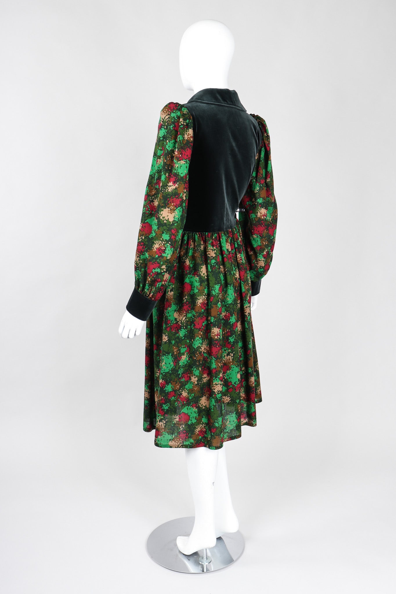 Recess Los Angeles Vintage YSL Yves Saint Laurent Velvet Bodice Camo Splatter Print Peter Pan Collar Dress