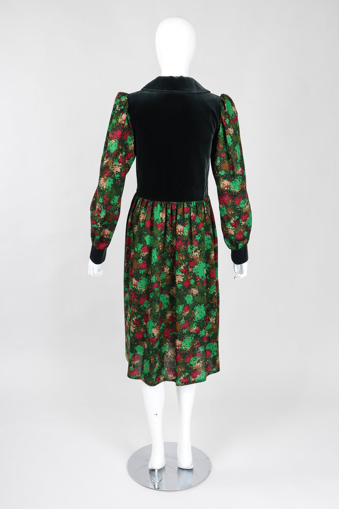 Recess Los Angeles Vintage YSL Yves Saint Laurent Velvet Bodice Camo Splatter Print Peter Pan Collar Dress