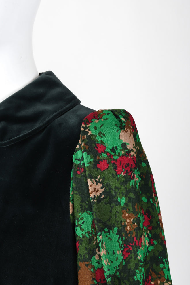 Recess Los Angeles Vintage YSL Yves Saint Laurent Velvet Bodice Camo Splatter Print Peter Pan Collar Dress