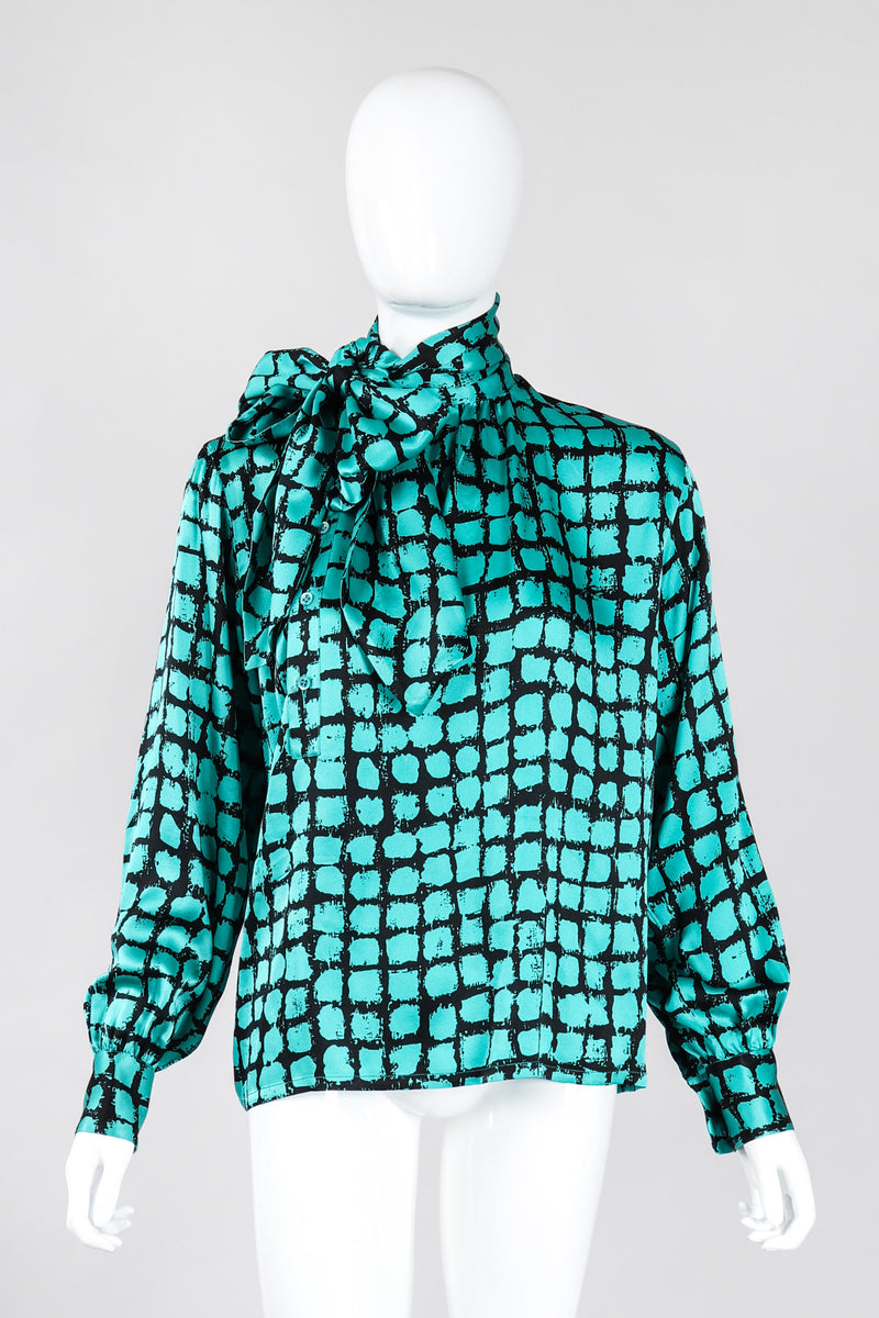 Vintage Yves Saint Laurent YSL Graphic Silk Bow Blouse & Tie Scarf