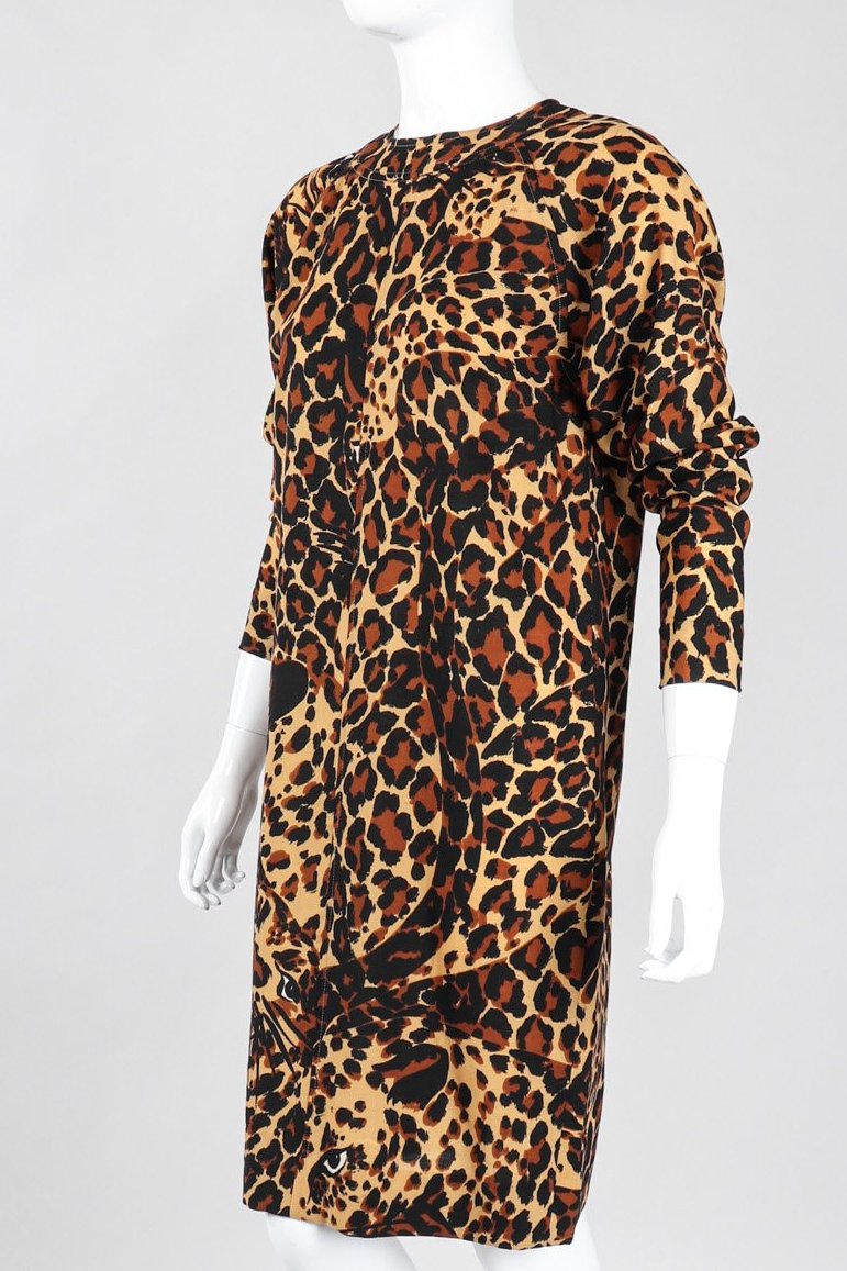 Recess Los Angeles Vintage YSL Yves Saint Laurent Rive Gauche A/W 1986 Leopard Print Wool Shift Dress