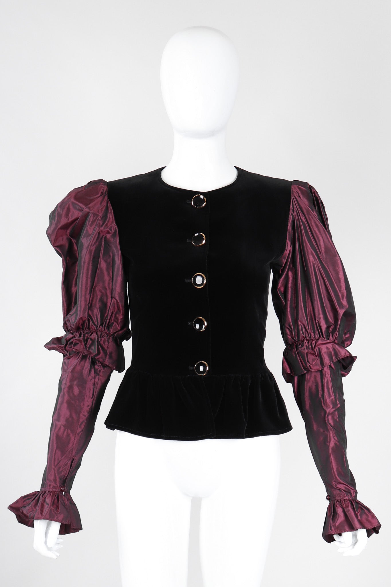 Recess Los Angeles Vintage YSL Yves Saint Laurent Rive Gauche Leg Of Mutton Gigot Sleeve Gibson Girl Velvet Bodice Top