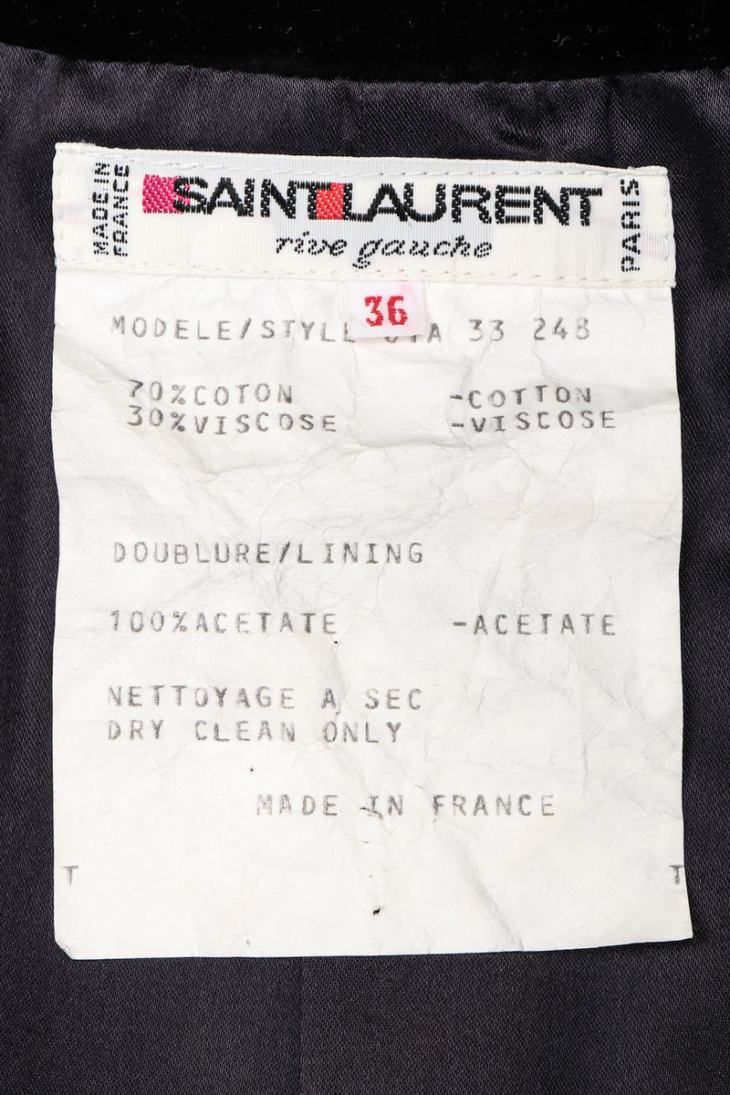 Recess Los Angeles Vintage YSL Yves Saint Laurent Rive Gauche Leg Of Mutton Gigot Sleeve Gibson Girl Velvet Bodice Top