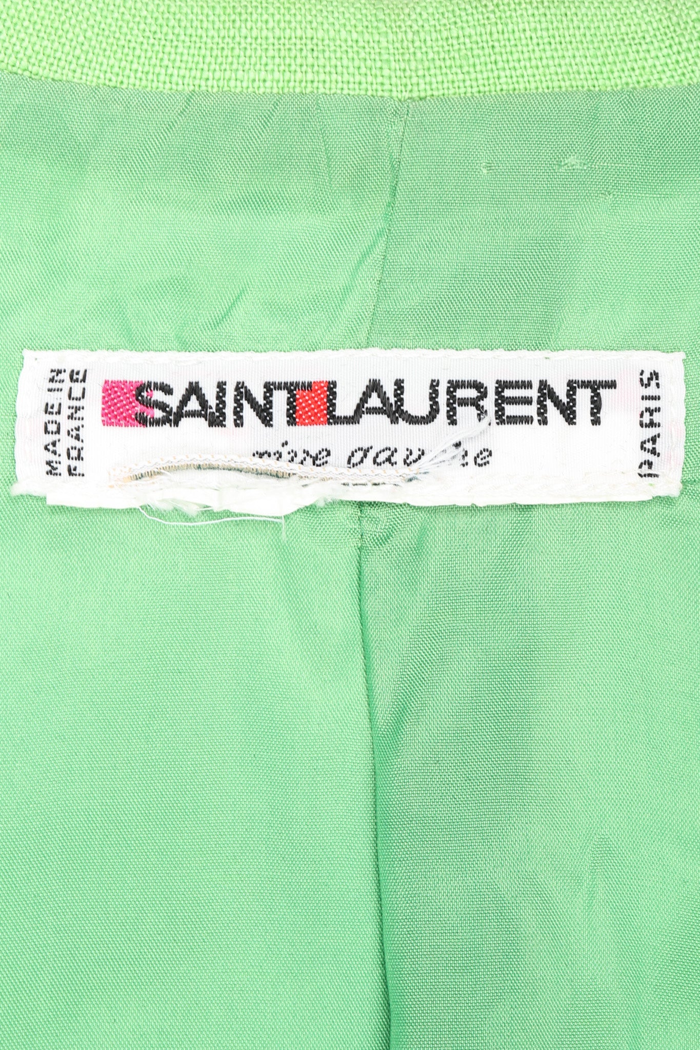 Recess Los Angeles Vintage YSL Yves Saint Laurent Spring Green Mid Puff Sleeve Linen Flax Jacket