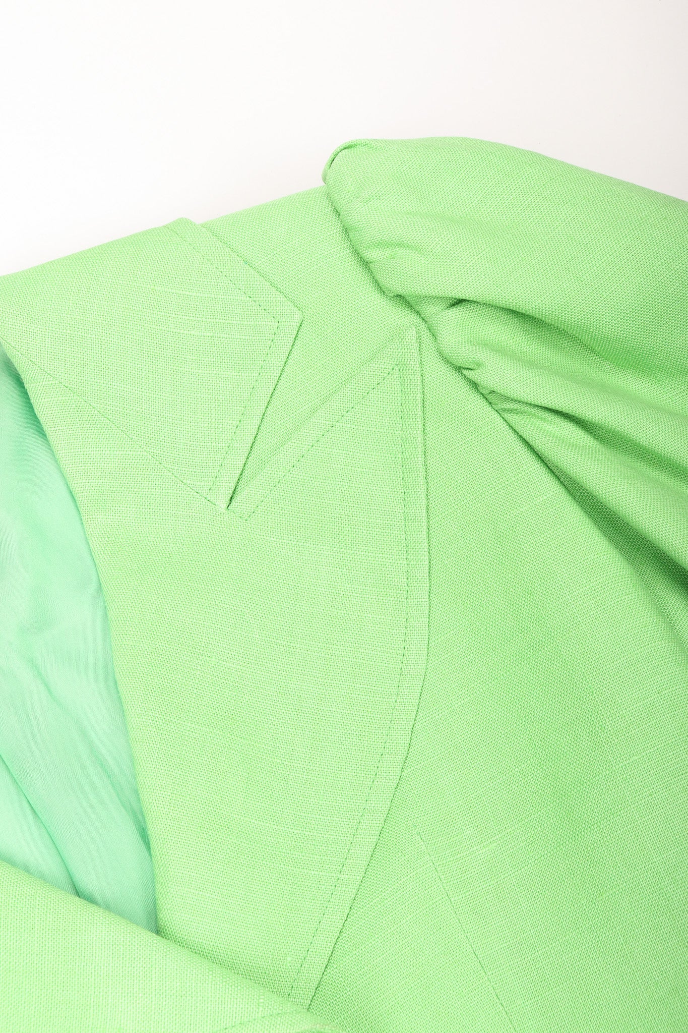 Recess Los Angeles Vintage YSL Yves Saint Laurent Spring Green Mid Puff Sleeve Linen Flax Jacket