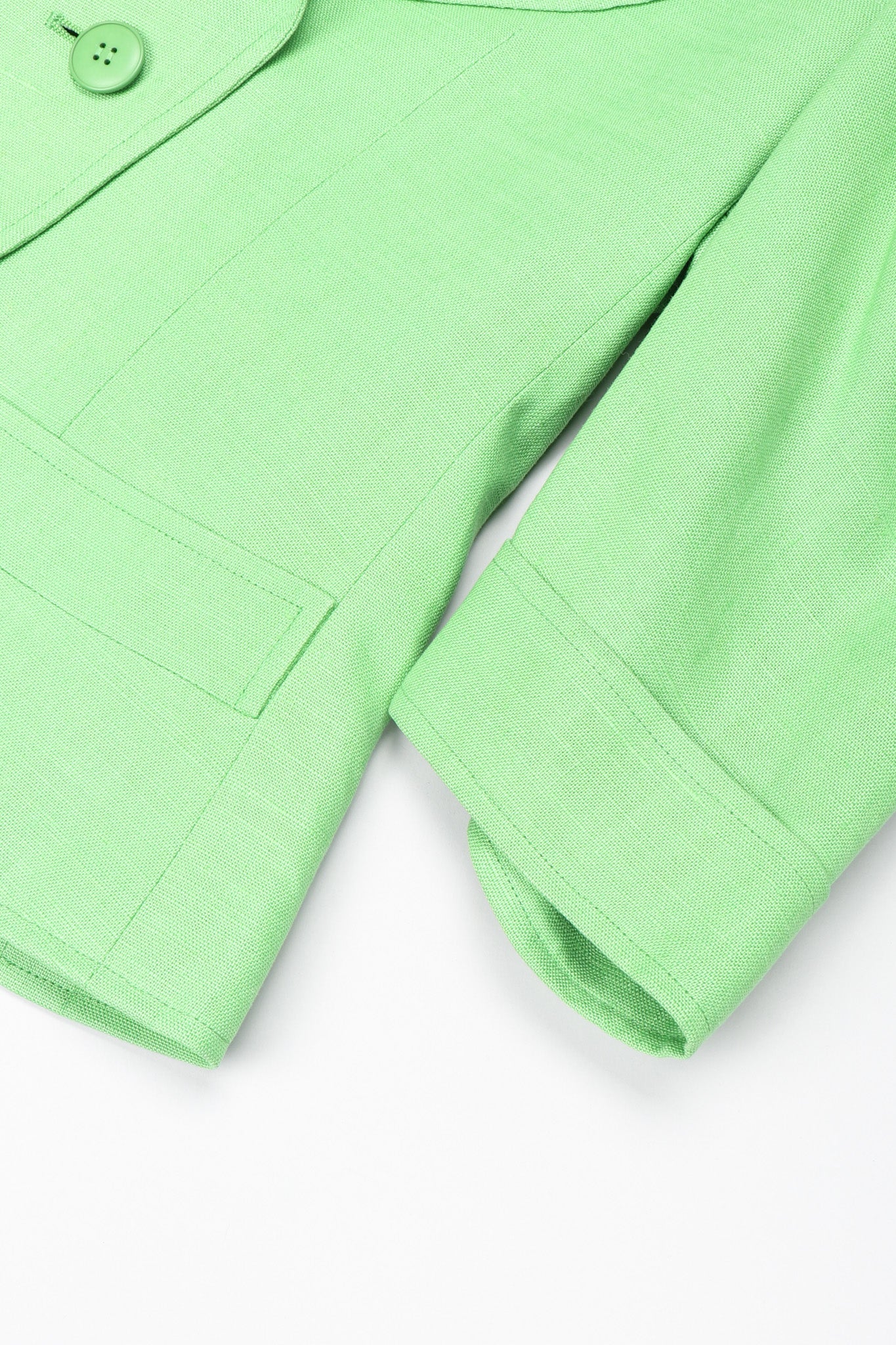 Recess Los Angeles Vintage YSL Yves Saint Laurent Spring Green Mid Puff Sleeve Linen Flax Jacket