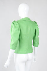 Recess Los Angeles Vintage YSL Yves Saint Laurent Spring Green Mid Puff Sleeve Linen Flax Jacket