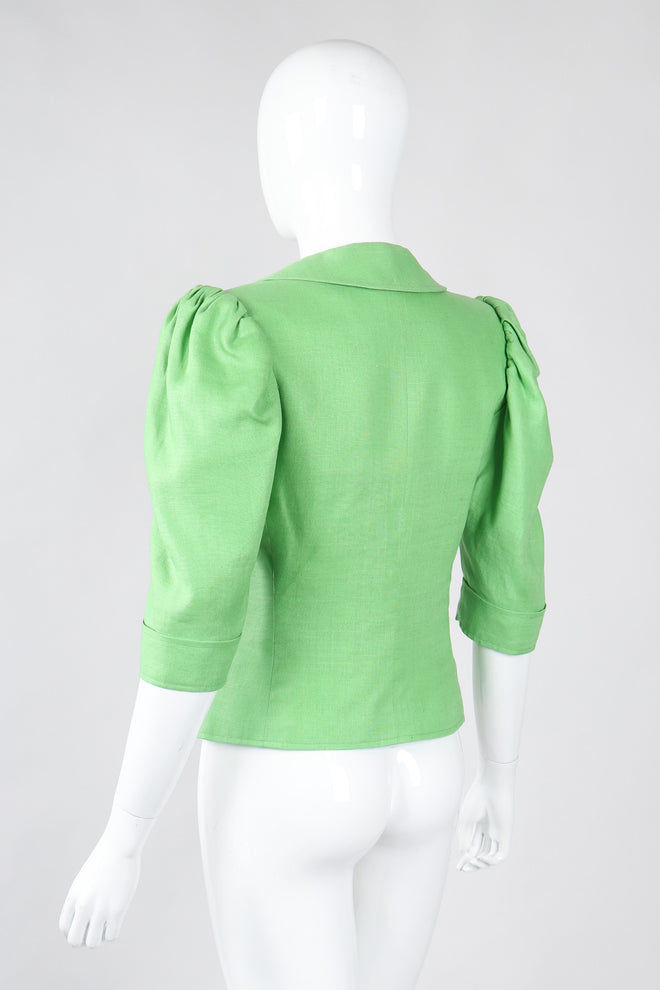 Recess Los Angeles Vintage YSL Yves Saint Laurent Spring Green Mid Puff Sleeve Linen Flax Jacket
