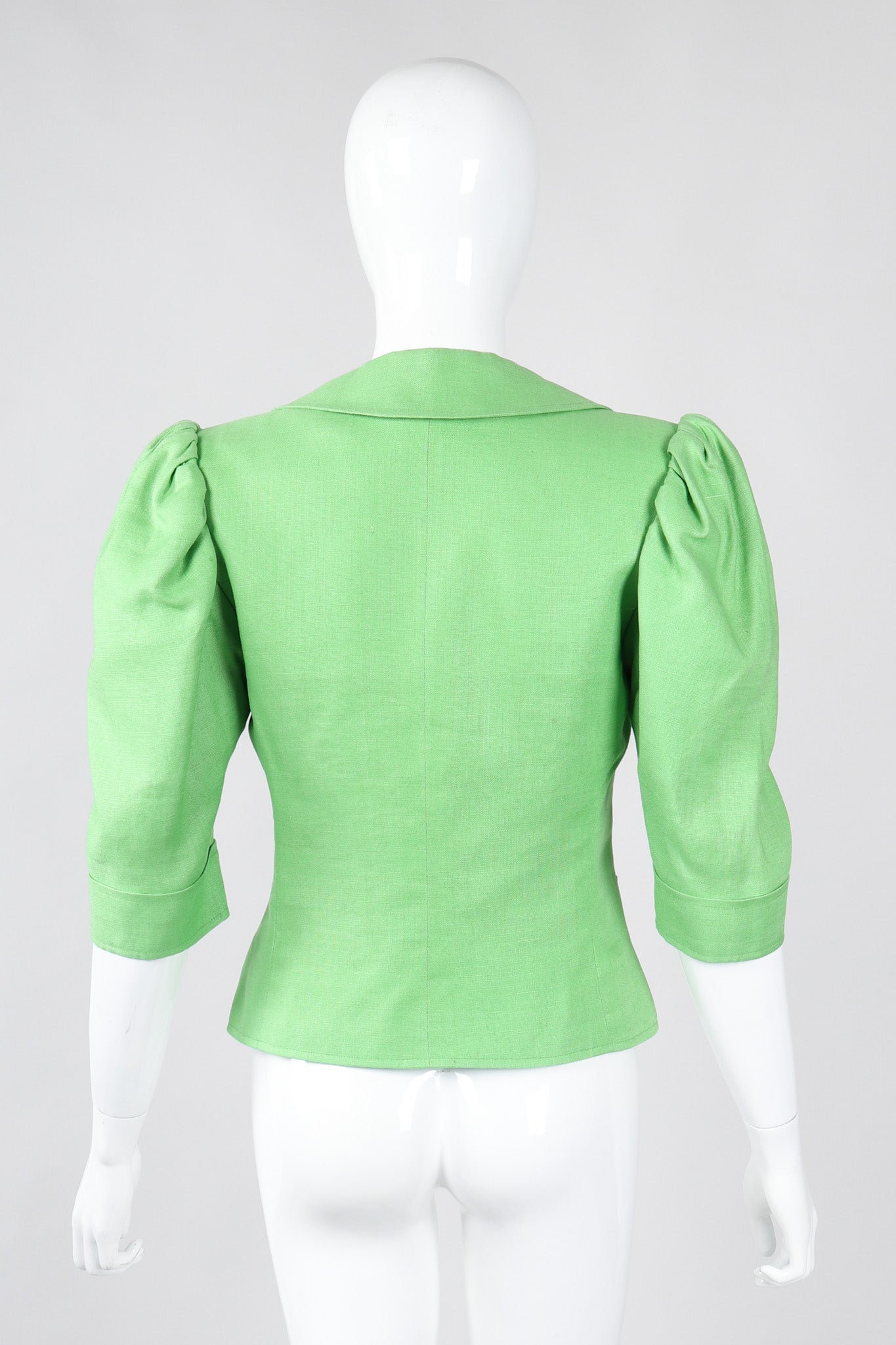 Recess Los Angeles Vintage YSL Yves Saint Laurent Spring Green Mid Puff Sleeve Linen Flax Jacket