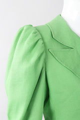 Recess Los Angeles Vintage YSL Yves Saint Laurent Spring Green Mid Puff Sleeve Linen Flax Jacket