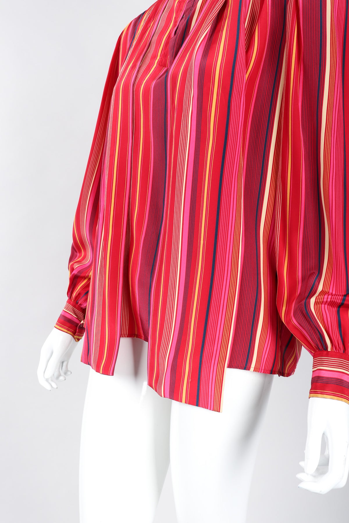 Vintage YSL Yves Saint Laurent Pink Striped Silk Bow Blouse – Recess