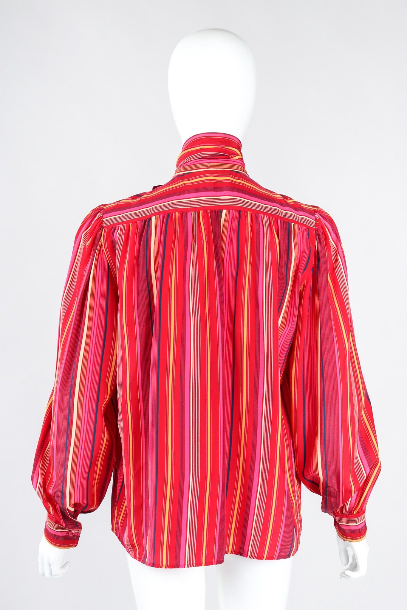 Recess Los Angeles Vintage YSL Yves Saint Laurent Pink Striped Silk Bow Blouse