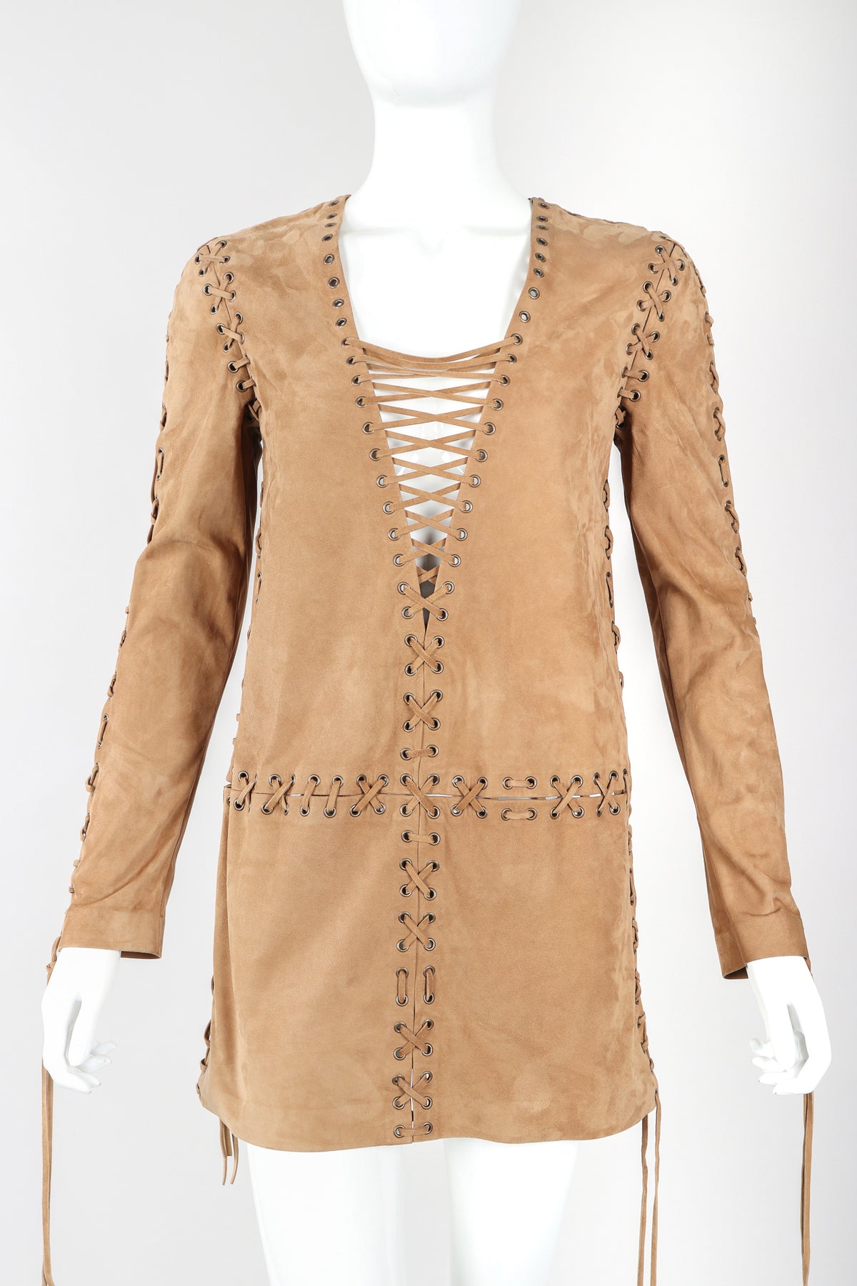Vintage Yves Saint Laurent YSL Suede Laced Minidress Tunic Recess Vintage Yves Saint Laurent YSL Suede Laced Minidress Tunic Recess