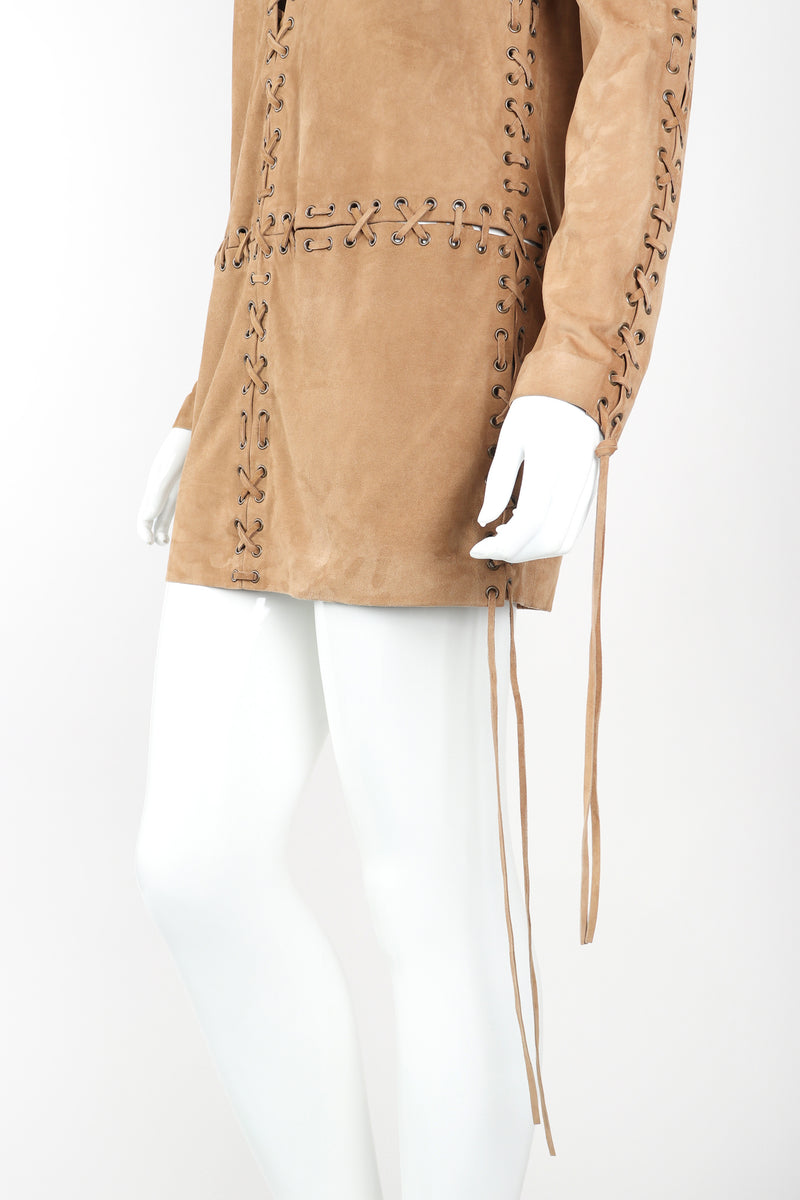 Recess Designer Consignment Vintage Yves Saint Laurent YSL Suede Laced Minidress Tunic Los Angeles Resale