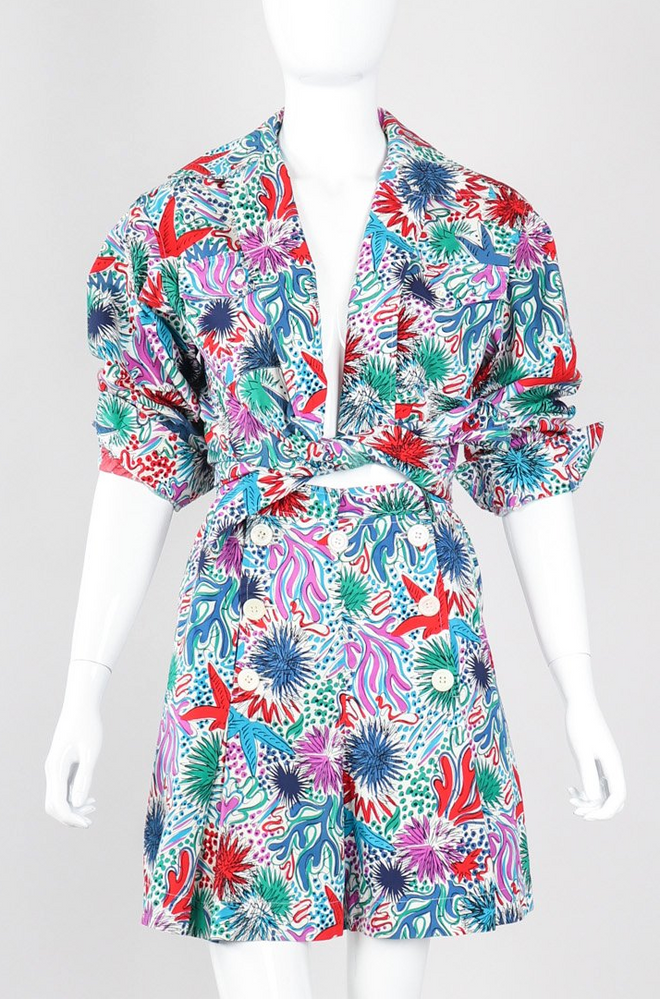 Recess Los Angeles Vintage Yves Saint Laurent YSL Ocean Tide Pool Sketch Printed Shirt & Short Outfit Set