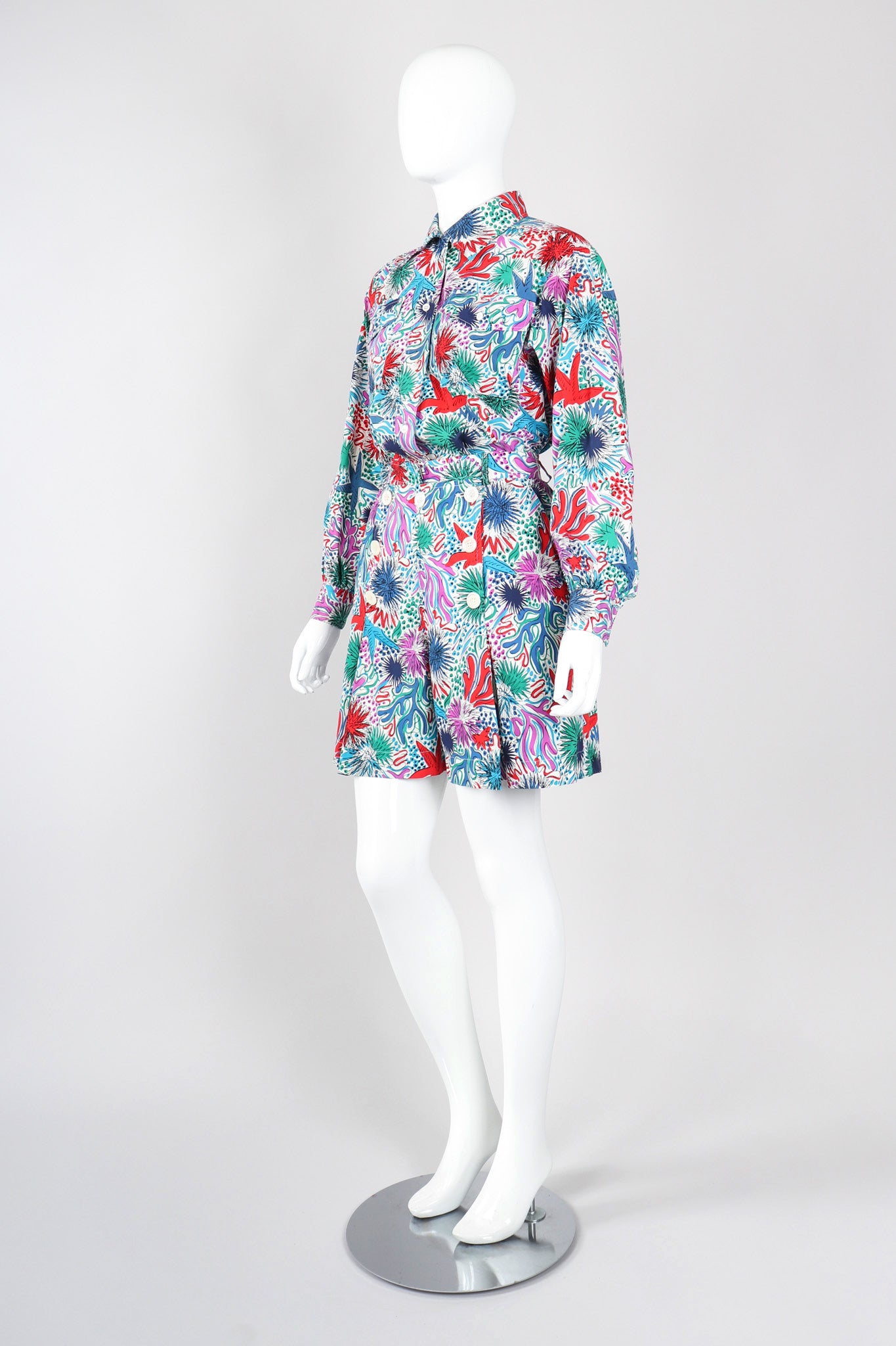 Recess Los Angeles Vintage Yves Saint Laurent YSL Ocean Tidepool Sketch Printed Shirt & Short Outfit Set