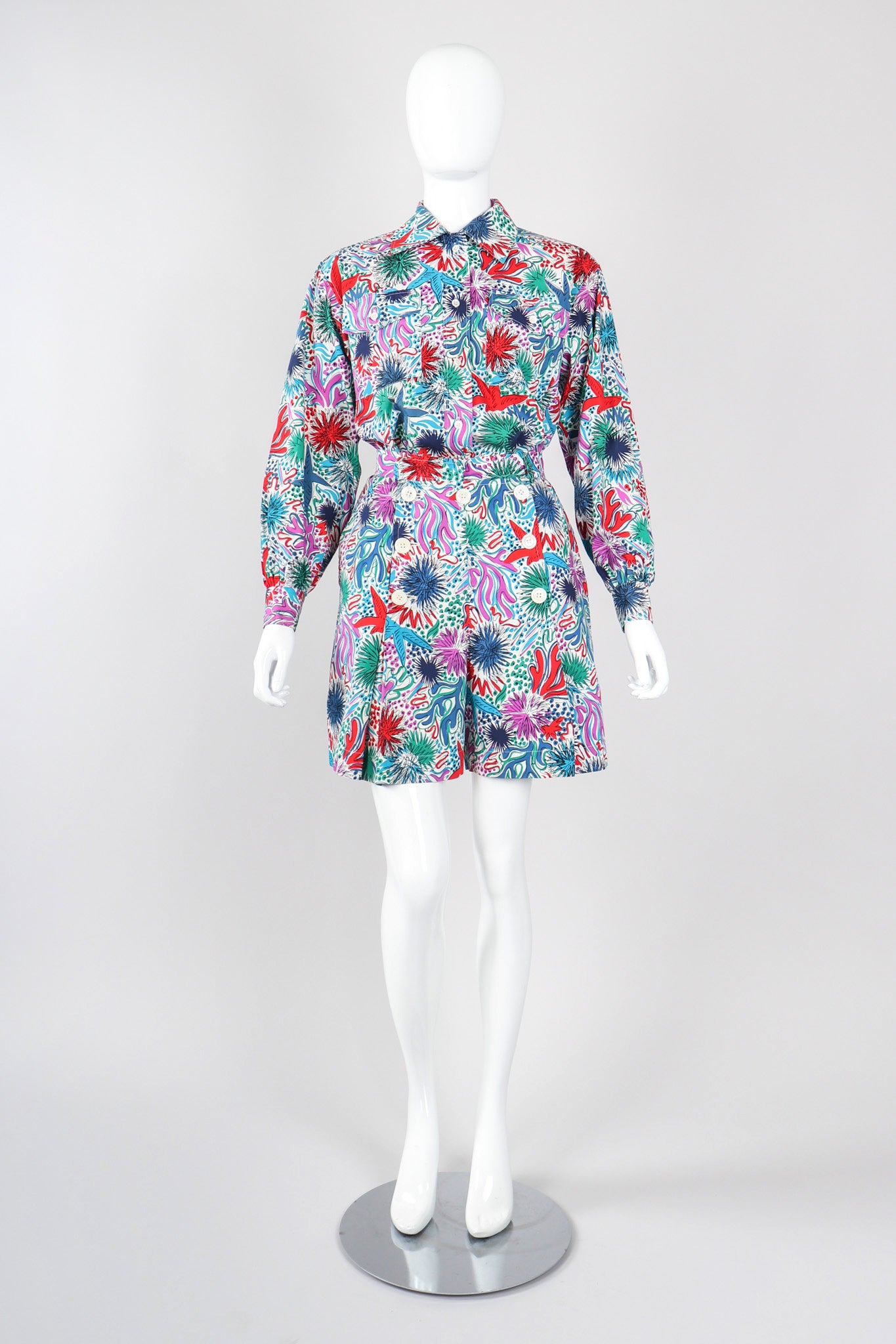 Recess Los Angeles Vintage Yves Saint Laurent YSL Ocean Tidepool Sketch Printed Shirt & Short Outfit Set