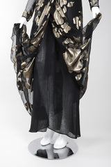 Recess Los Angeles Vintage Saks-Jandel Sheer Chiffon Gold Lamé Blossom Draped Dress