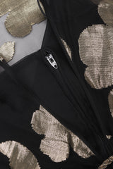 Recess Los Angeles Vintage Saks-Jandel Sheer Chiffon Gold Lamé Blossom Draped Dress