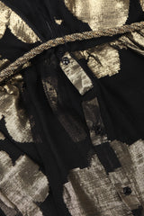 Recess Los Angeles Vintage Saks-Jandel Sheer Chiffon Gold Lamé Blossom Draped Dress