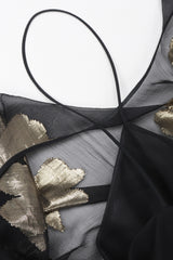Recess Los Angeles Vintage Saks-Jandel Sheer Chiffon Gold Lamé Blossom Draped Dress
