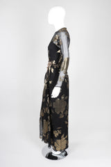Recess Los Angeles Vintage Saks-Jandel Sheer Chiffon Gold Lamé Blossom Draped Dress