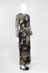 Recess Los Angeles Vintage Saks-Jandel Sheer Chiffon Gold Lamé Blossom Draped Dress