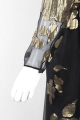 Recess Los Angeles Vintage Saks-Jandel Sheer Chiffon Gold Lamé Blossom Draped Dress