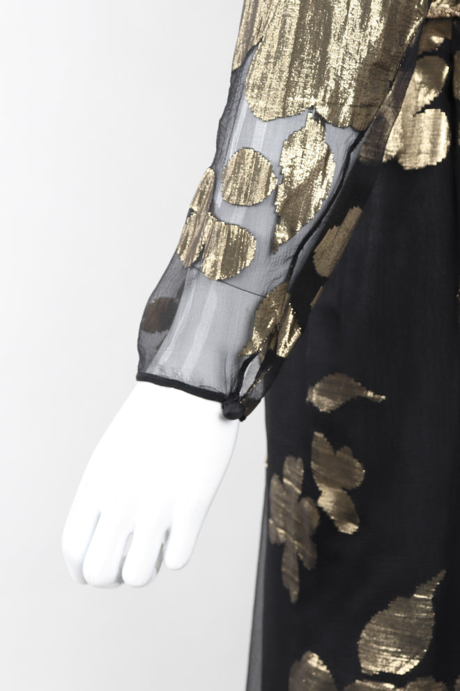 Recess Los Angeles Vintage Saks-Jandel Sheer Chiffon Gold Lamé Blossom Draped Dress