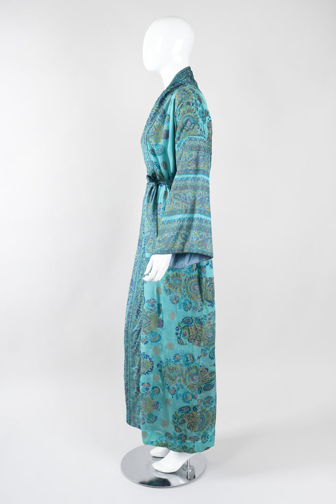 Recess Los Angeles Vintage Saks Fifth Ave Indian Block Print Silk Palm Springs Caftan