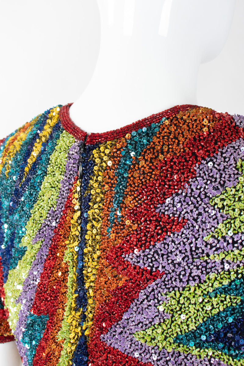 Recess Los Angeles Vintage Saks Fifth Ave Electric Rainbow Beaded Cocktail Dress
