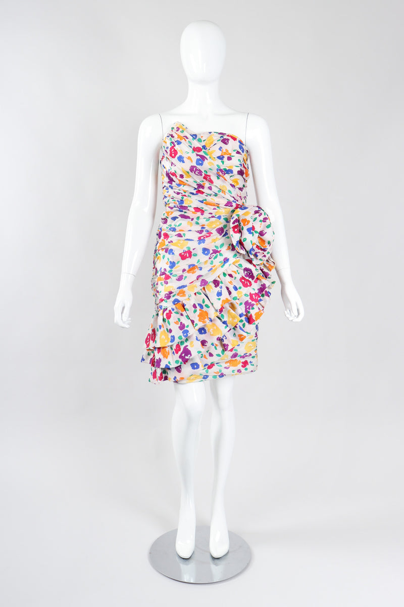 Recess Los Angeles Vintage After Five By Julie Duroché Asymmetrical Strapless Floral Party Dress
