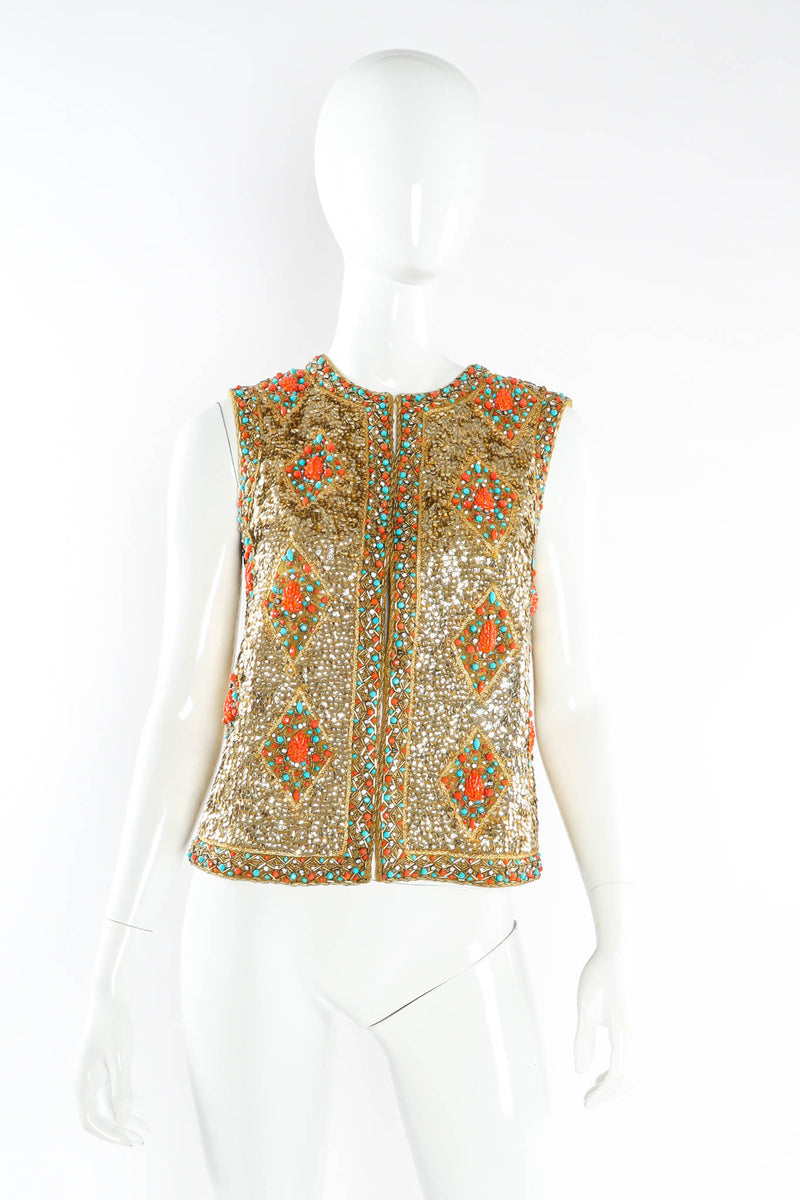 Vintage Saks fifth Avenue Jeweled Sequin Vest mannequin front @ Recess Los Angeles