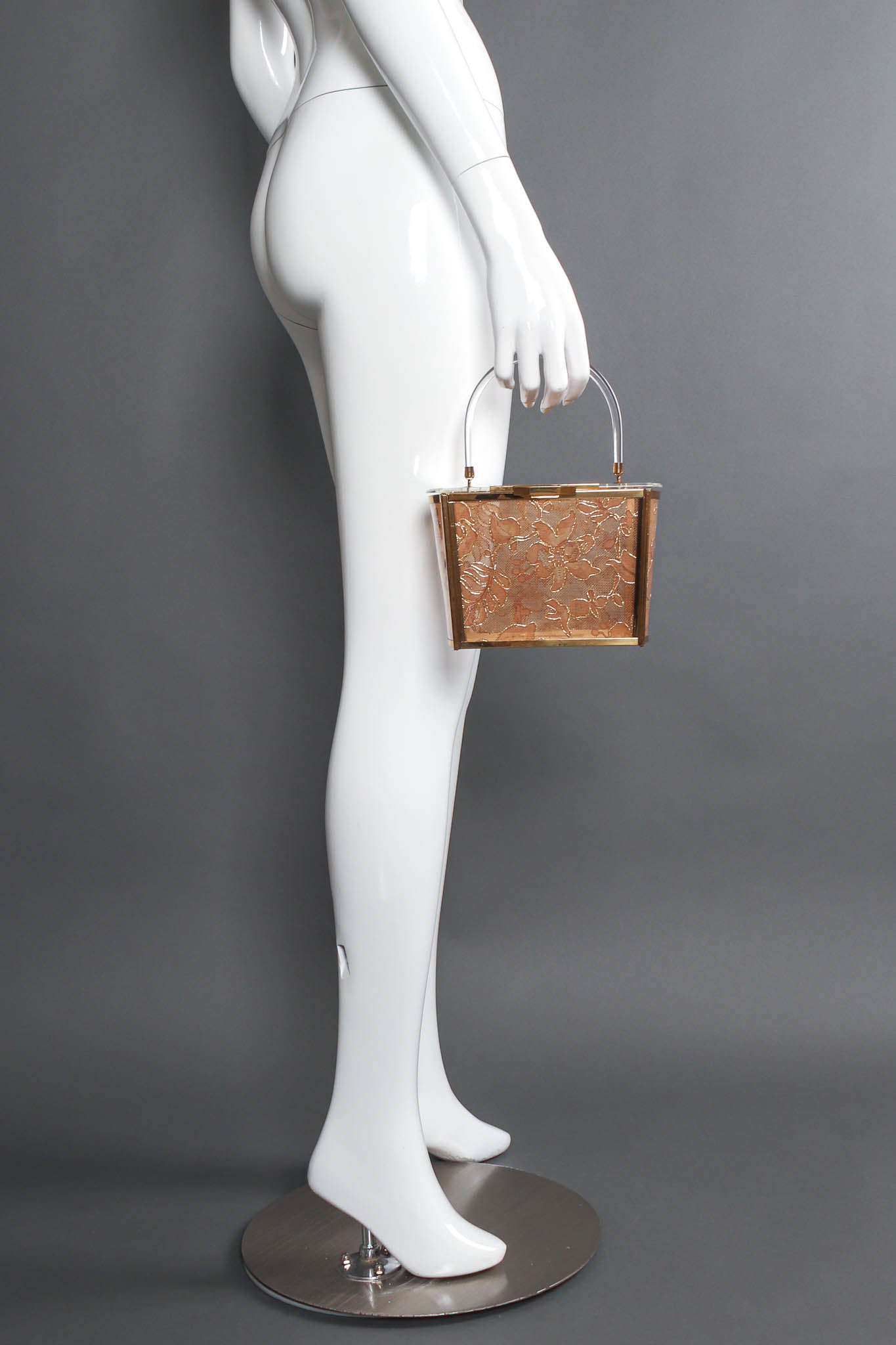 Vintage Saks Fifth Avenue 1950s Lace Lucite Bag mannequin side @ Recess Los Angeles