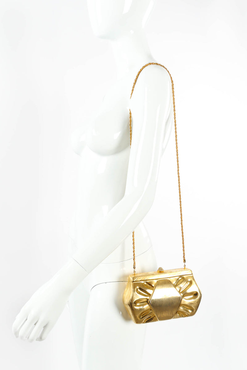 Vintage Saks Fifth Avenue Minaudiere Conch Clutch Bag mannequin shoulder @ Recess Los Angeles