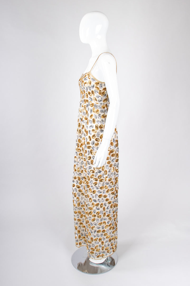 Recess Los Angeles Vintage 70s Saz by Surjit And Adarsh Gill Mixed Metal Sequined Ovals Jelly Bean Gown