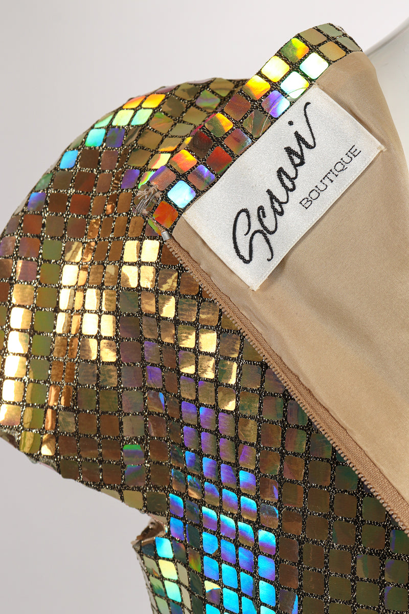 Vintage Scaasi Boutique Holographic Tile Disco Dress label at Recess LA