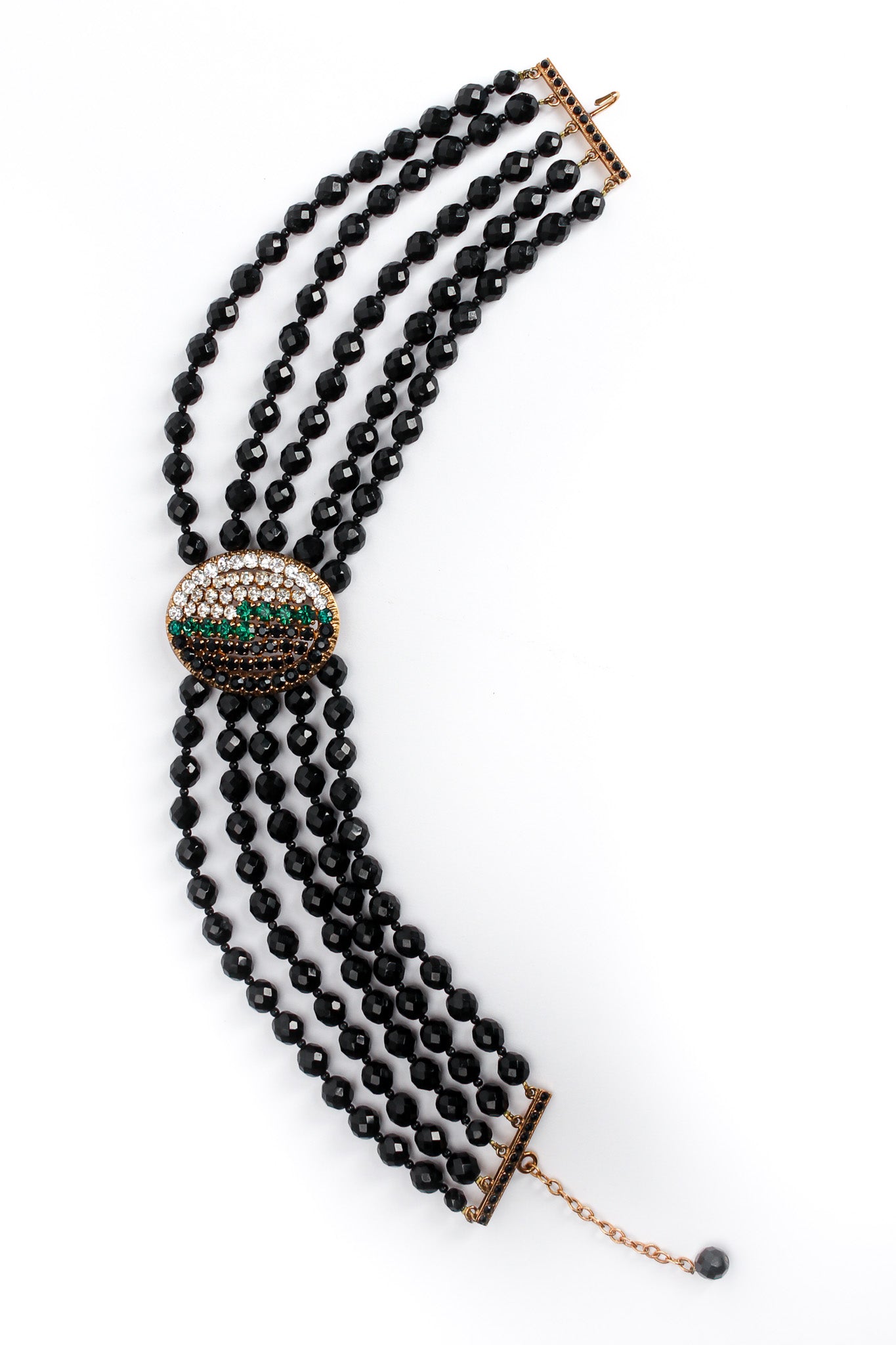 Vintage Scherrer Rhinestone Pendant 5 Strand Beaded Necklace unclasped @ Recess LA