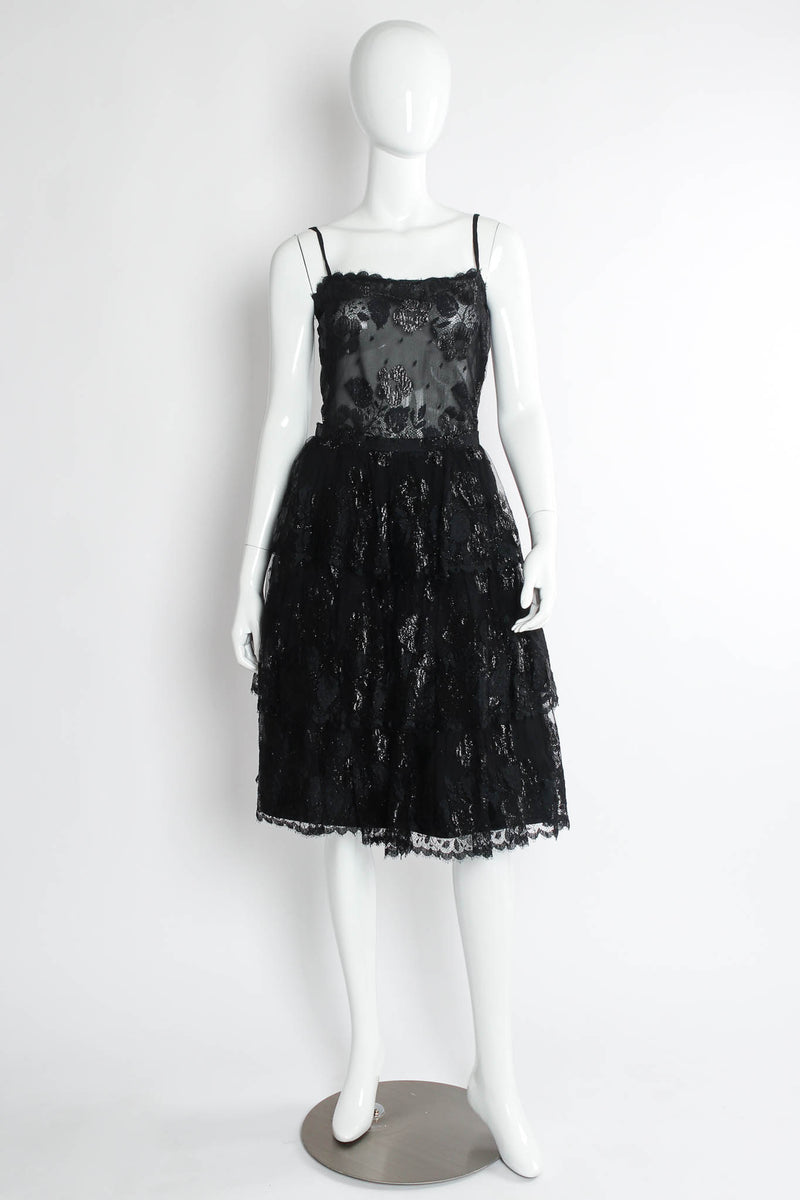Vintage Jean Louis Scherrer Floral Lace Top & Skirt Set mannequin front @ Recess Los Angeles