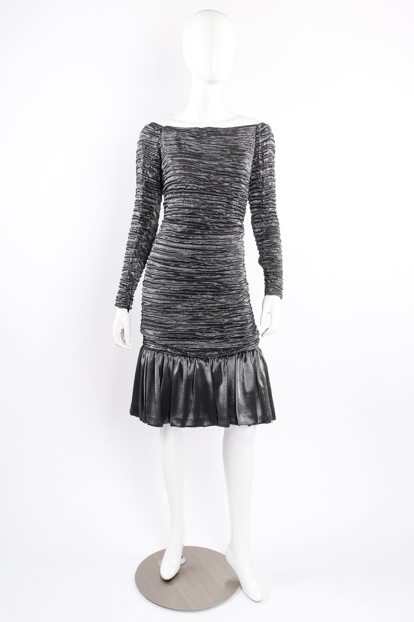 Jean-Louis Scherrer 2 Silver & Navy Metallic Velvet Long Sleeve Sheath Dress