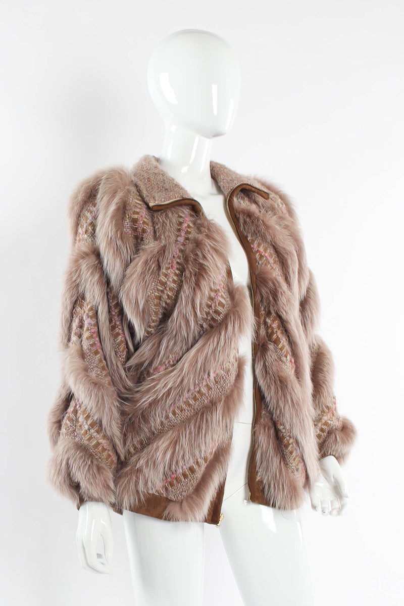 Vintage Schjelde for Caché Woven Mohair Fur Chevron Bomber mannequin side angle @ Recess LA