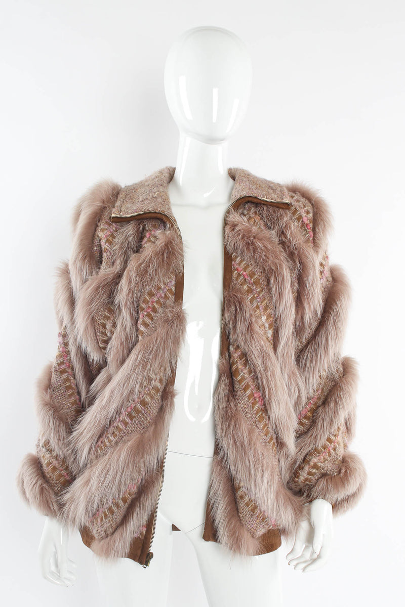Vintage Schjelde for Caché Woven Mohair Fur Chevron Bomber mannequin front un-zipped @ Recess LA
