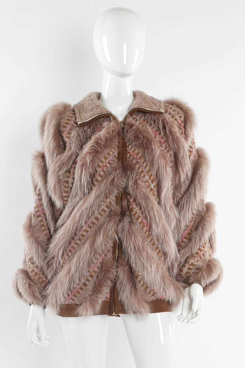 Vintage Schjelde for Caché Woven Mohair Fur Chevron Bomber mannequin front zipped @ Recess LA