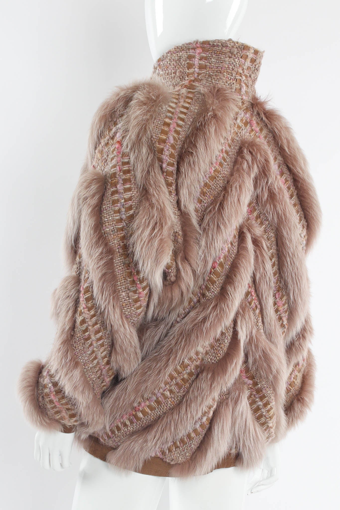 Vintage Schjelde for Caché Woven Mohair Fur Chevron Bomber mannequin back angle @ Recess LA