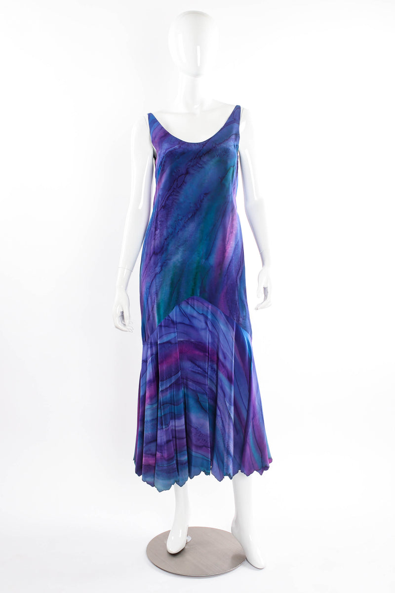 Vintage SHEBUE Watercolor Tie Dye Dress & Shawl Set dress on mannequin front  @ Recess LA
