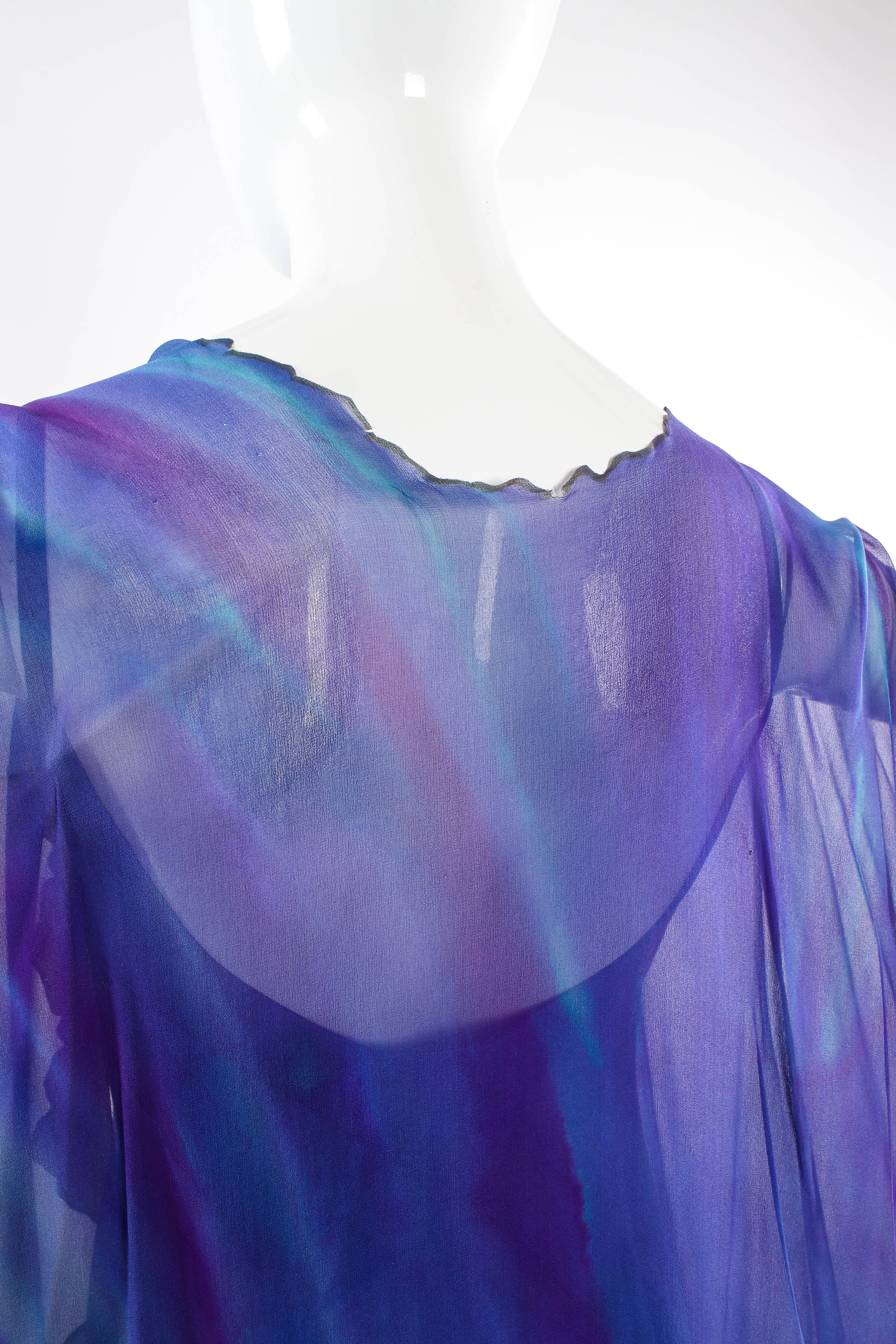 Vintage SHEBUE Watercolor Tie Dye Dress & Shawl Set back shawl small tear detail @ Recess LA