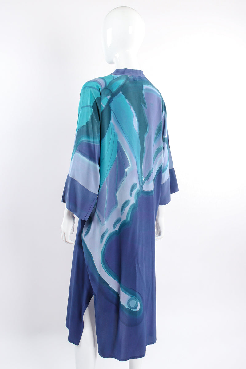 Vintage Shirley Hyatt Watercolor Butterfly Silk Duster on mannequin back angle at Recess LA