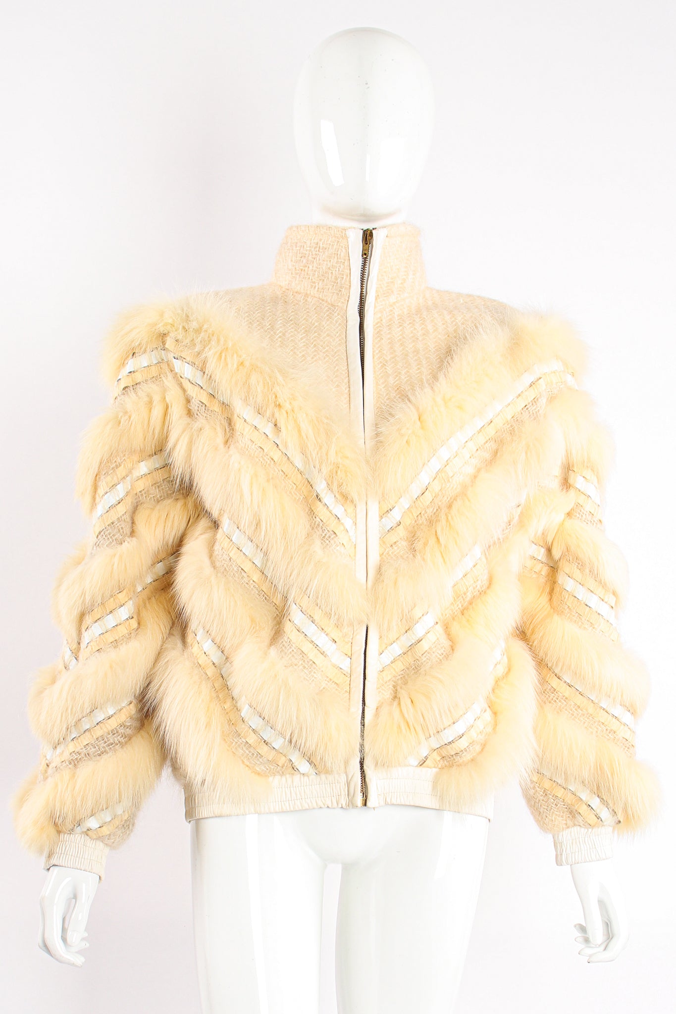 Vintage Signatures Woven Fur Chevron Bomber on Mannequin front zip at Recess Los Angeles