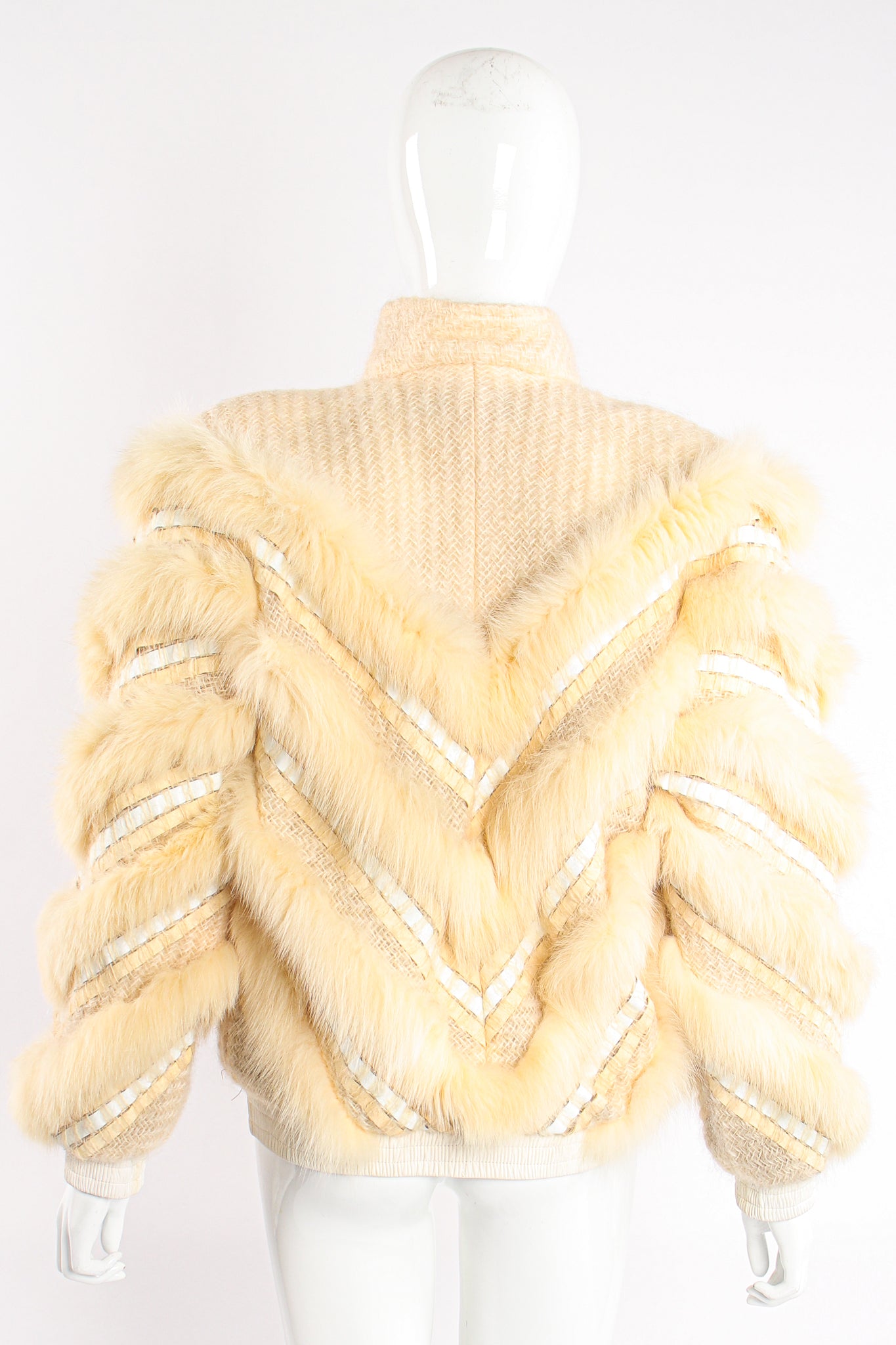 Vintage Signatures Woven Fur Chevron Bomber on Mannequin back at Recess Los Angeles